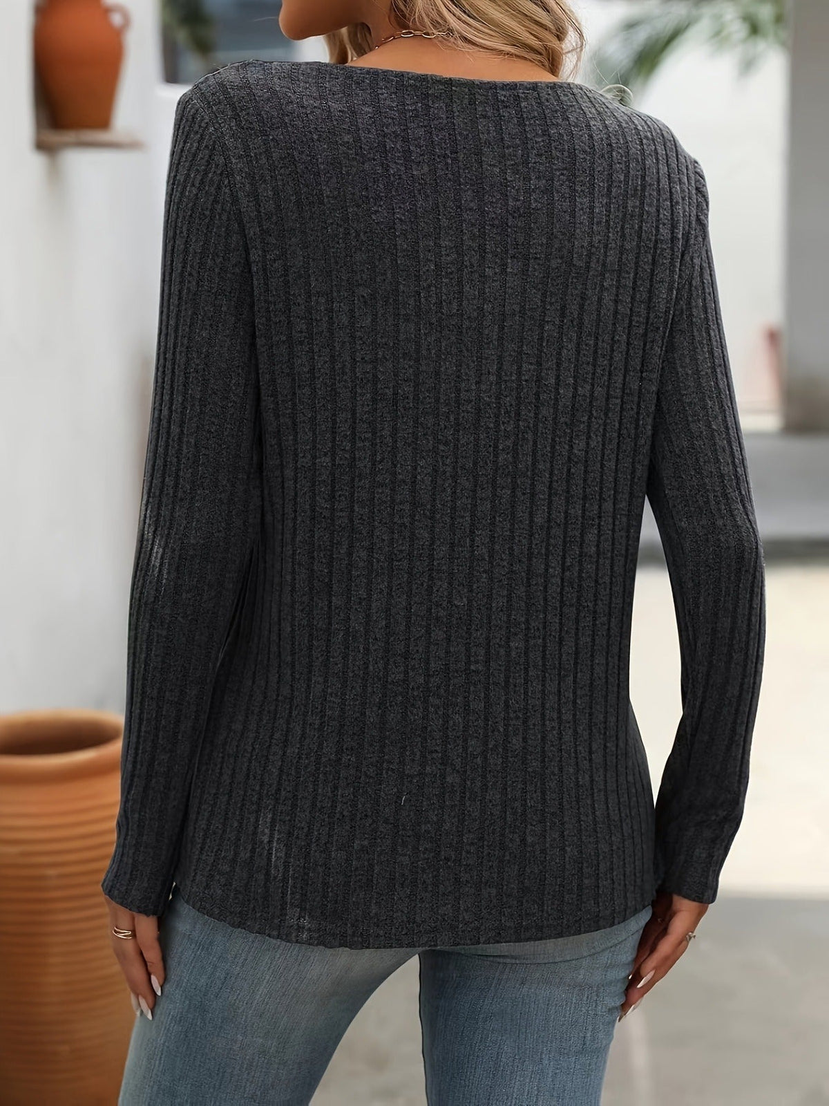 Plus Size Button Detail T-Shirt, Casual Long Sleeve Top