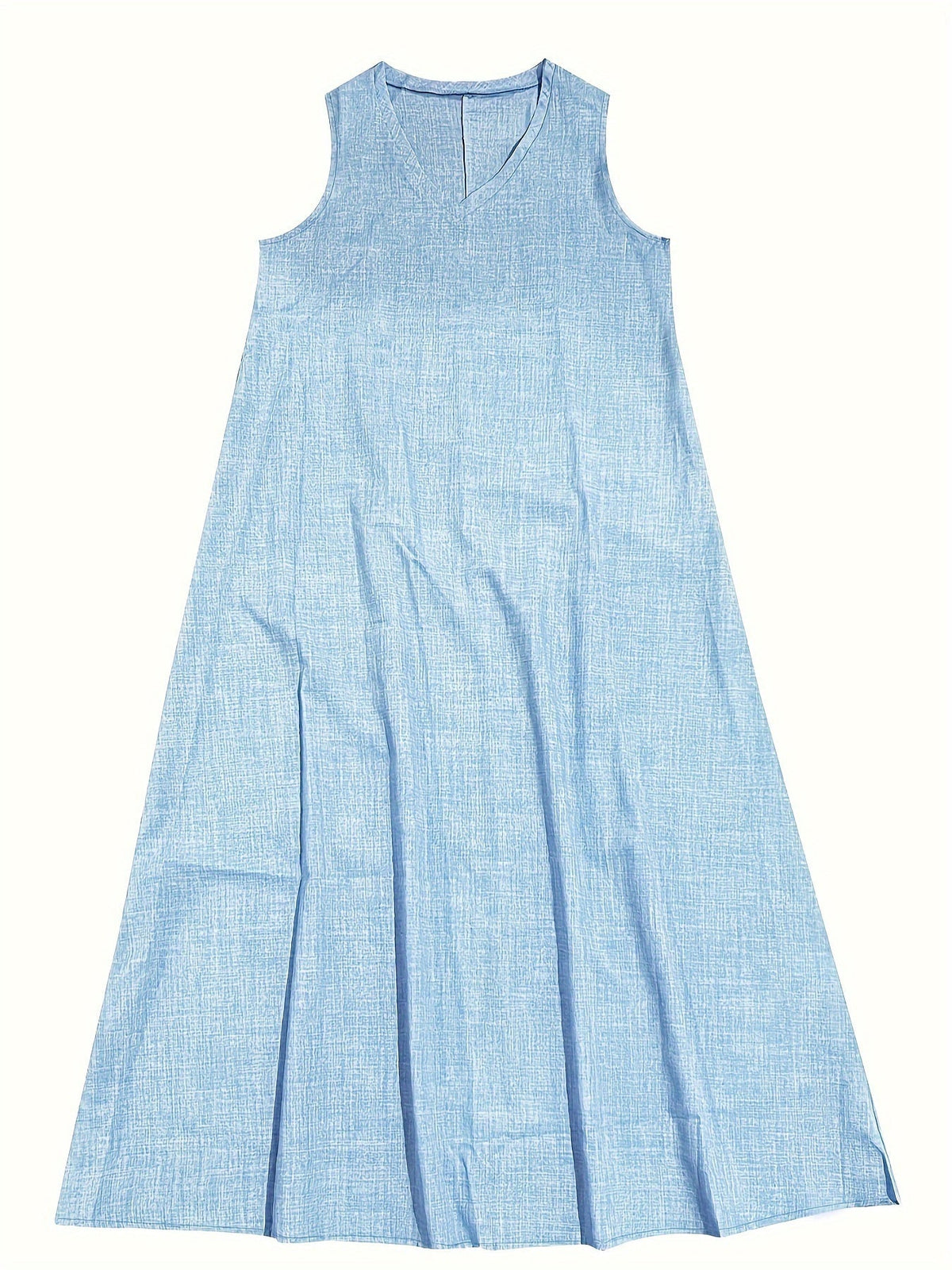 Solid Color V-Neck Maxi Dress, Casual Sleeveless Loose Dress