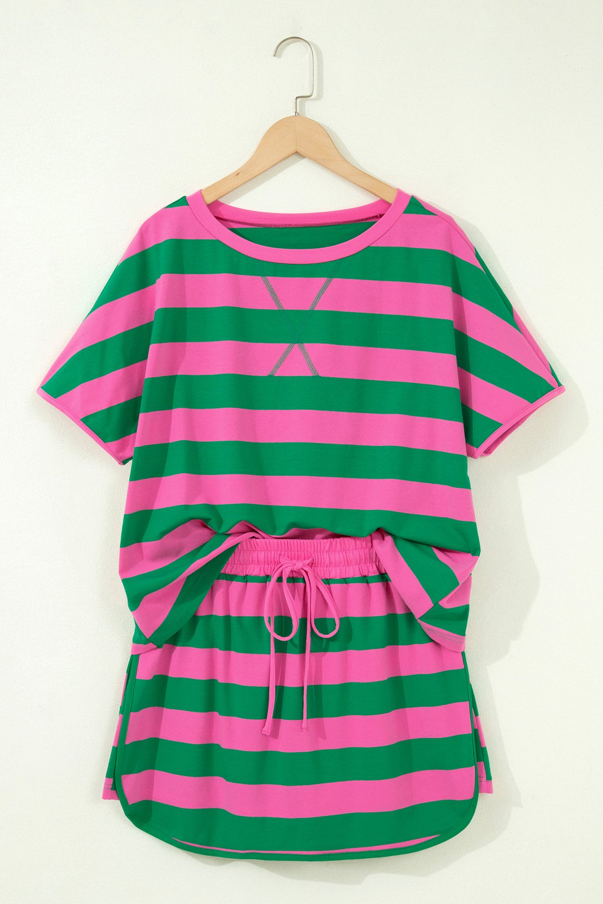 Rose Stripe Dolman Tee Drawstring Skort Athletic 2pcs Set