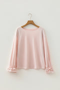 Gossamer Pink Long Sleeve Ruffle Cuff Casual Elegant Top