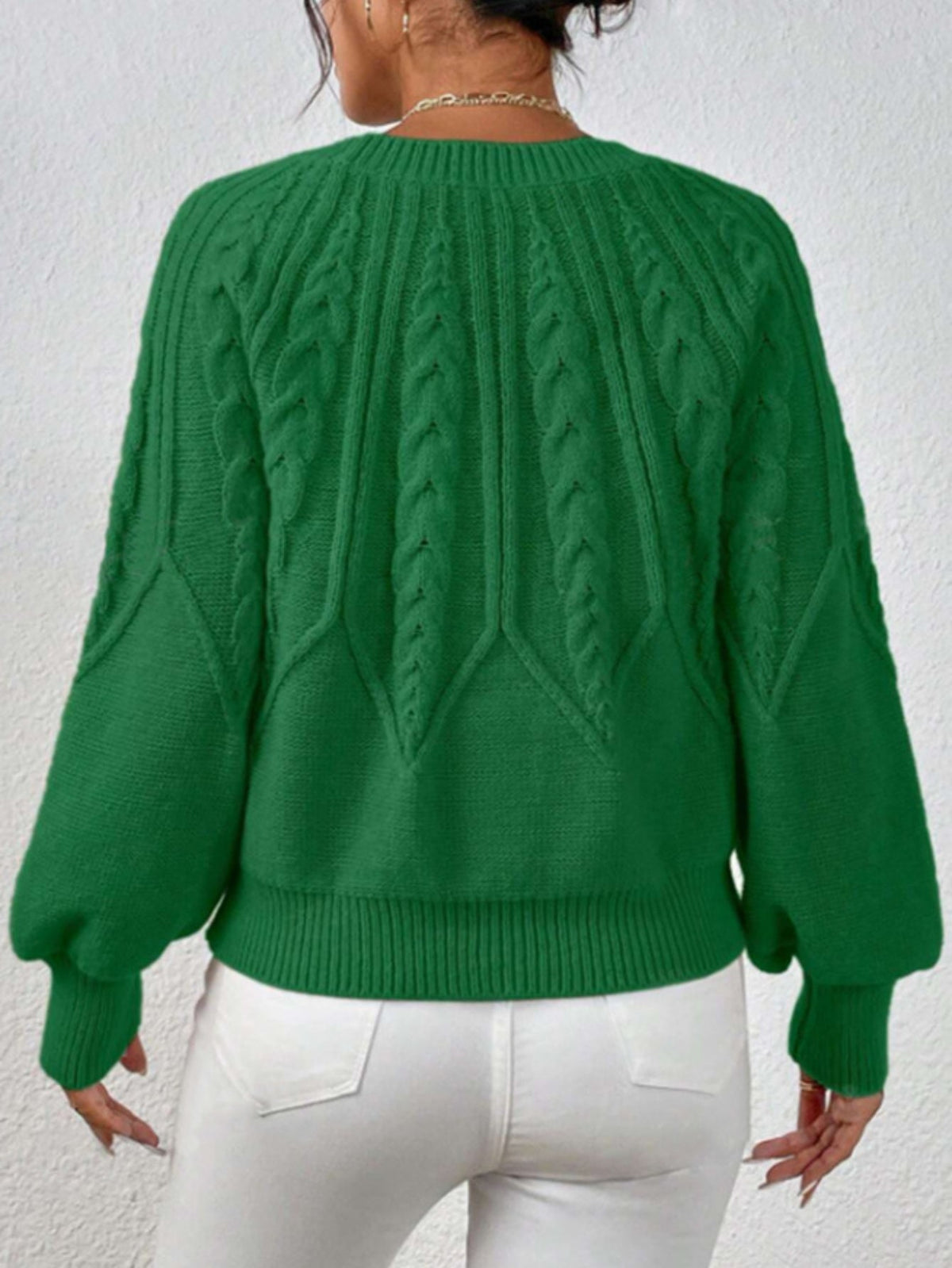 Casual Pullover Chic Knit Lantern Sleeves & Ruffle Detail Sweater