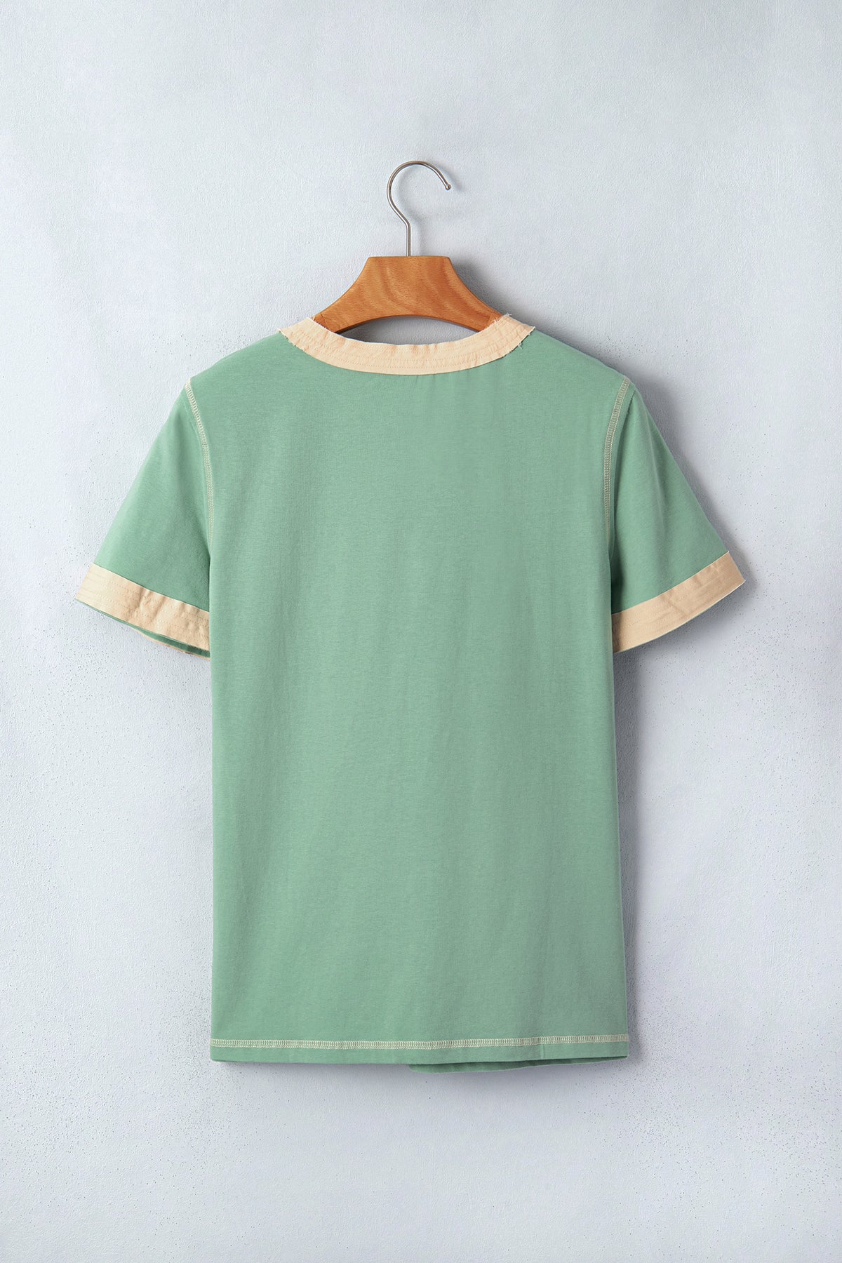 Mint Green Raw Seam Color Block Detail Buttoned Henley Tee