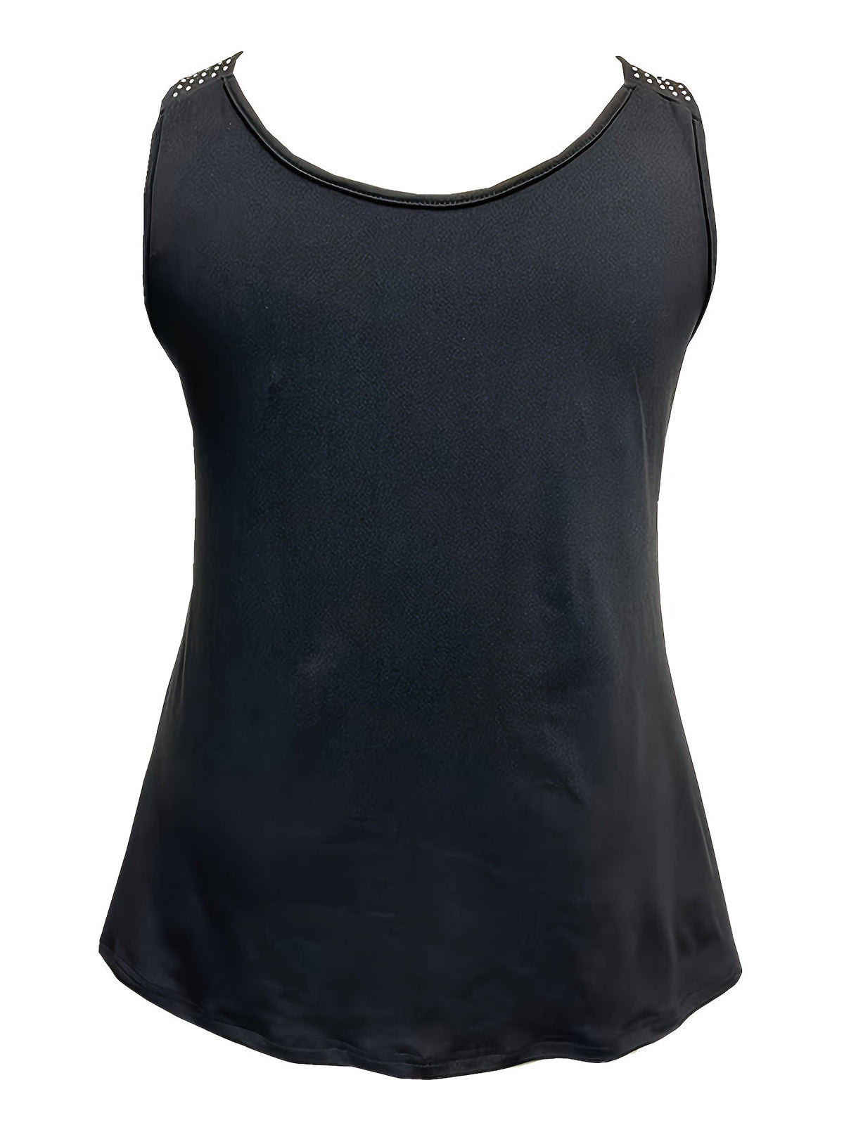 Rhinestone Solid Tank Top, Casual Crew Neck Sleeveless Top