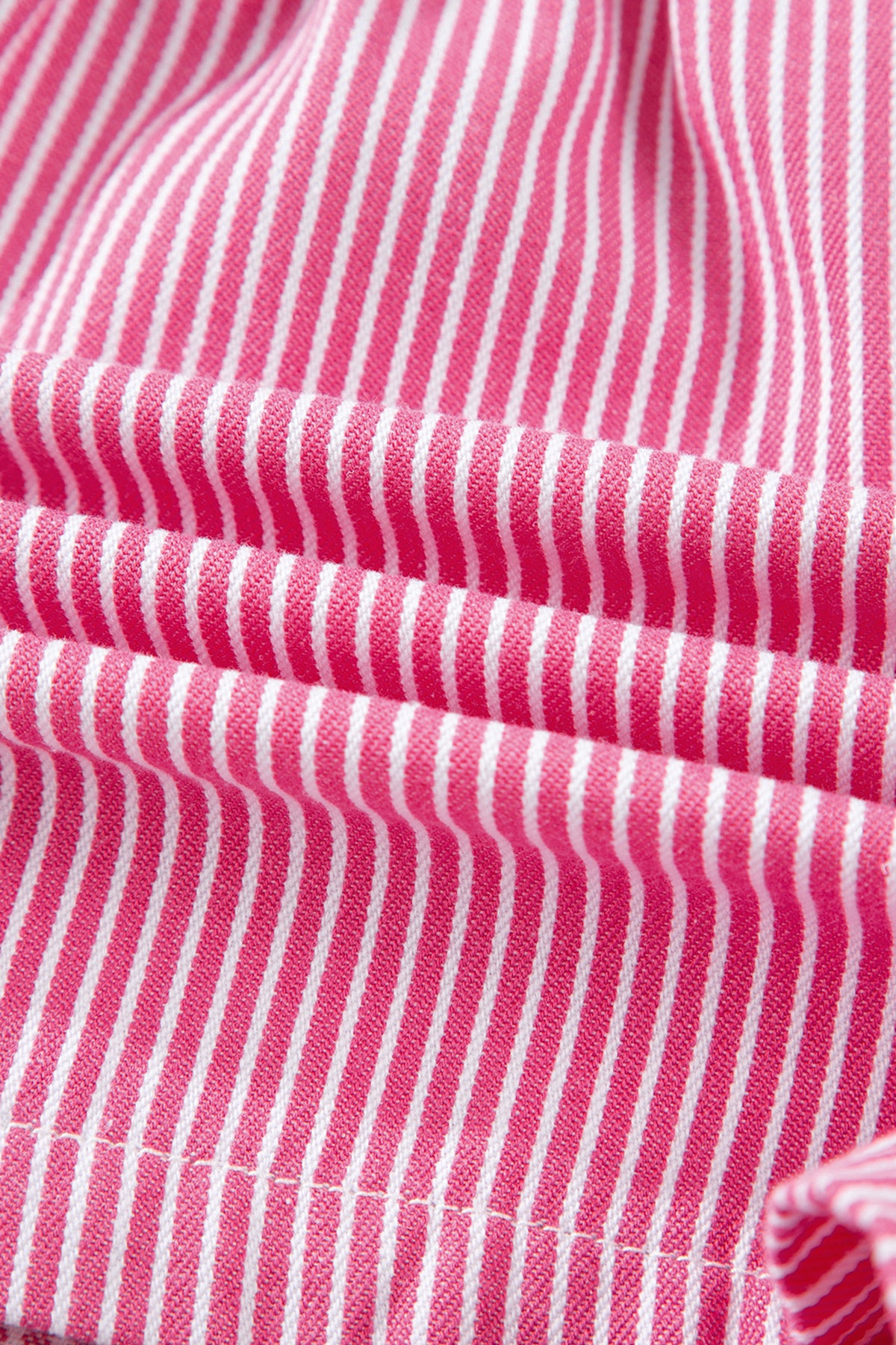 Pink Stripe Drawstring Elastic Waist Casual Denim Shorts