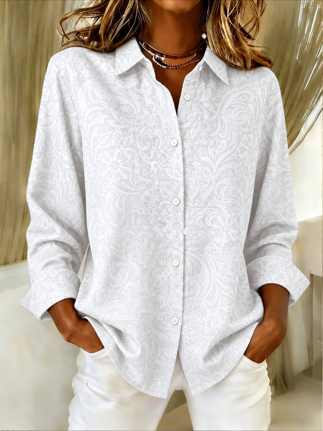 V Neck Long Sleeve Plain Regular Micro-Elasticity Regular Fit Shirt