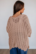 Old Rose Drop Shoulder Crochet Knit Open Front Cardigan
