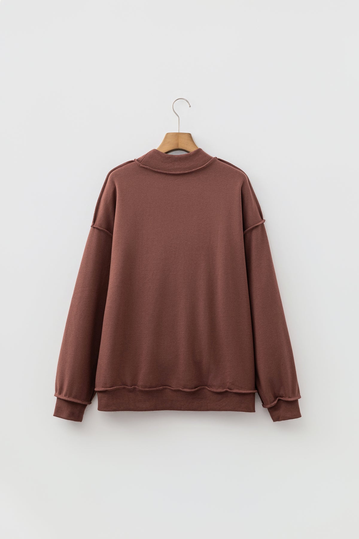 Coffee Oversize Drop Shoulder Reversible Mock Neck Sweatshirt