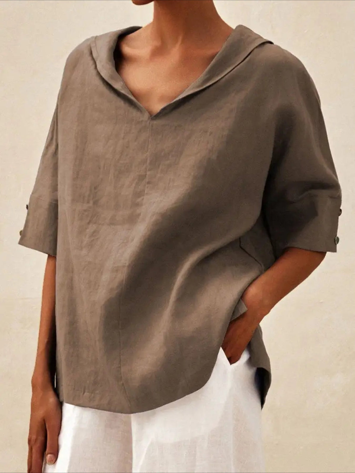 Casual Summer V-Neck Short Sleeve Solid Shirt