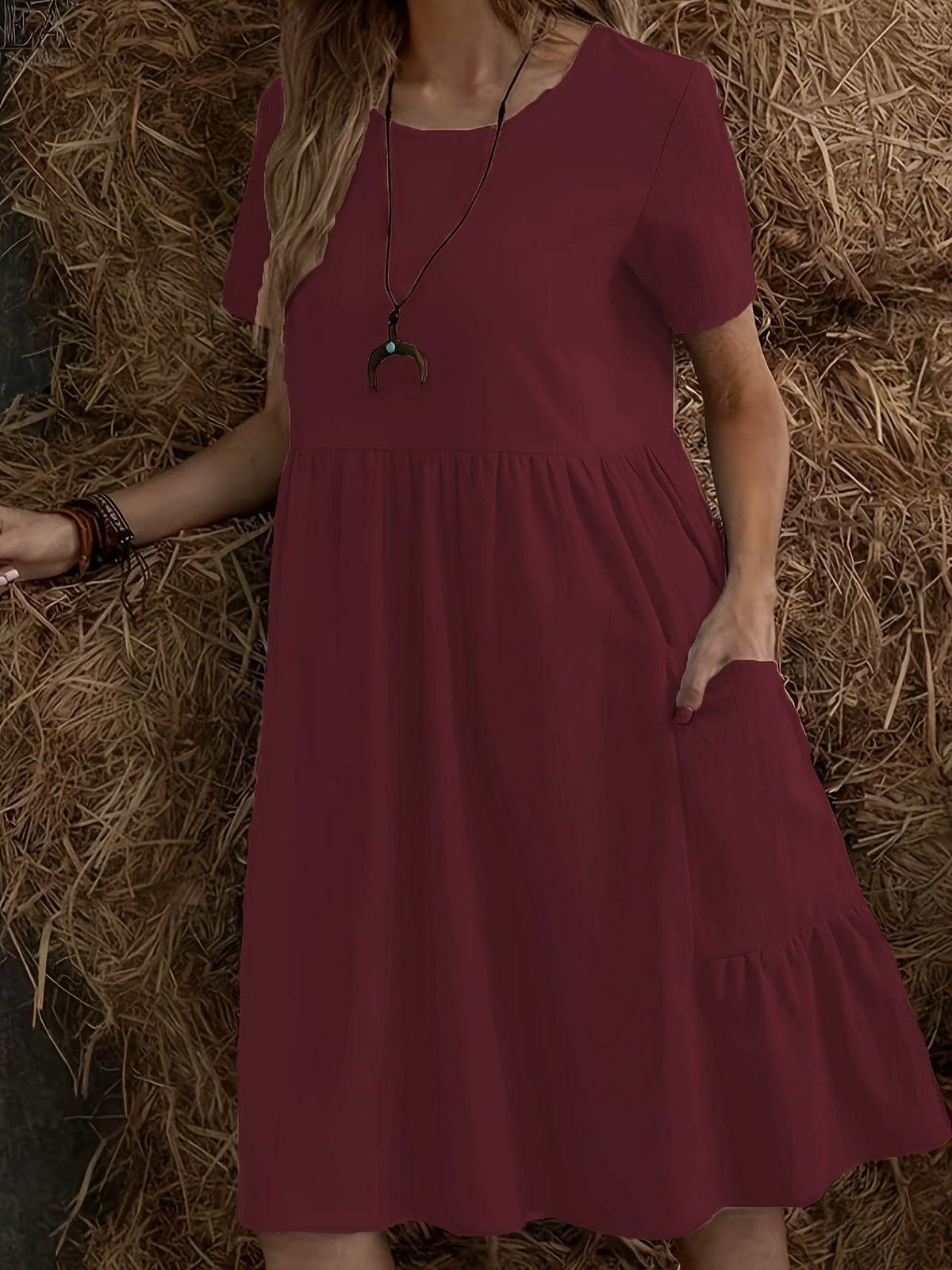 Women's Casual Short Sleeve Dress with Pockets
