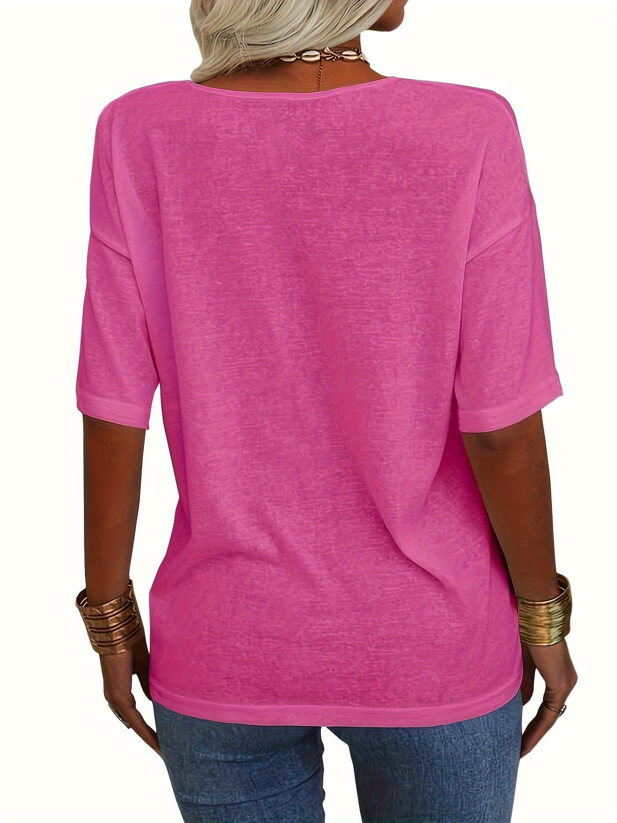 Solid Color V Neck T-shirt, Casual Short Sleeve T-Shirt