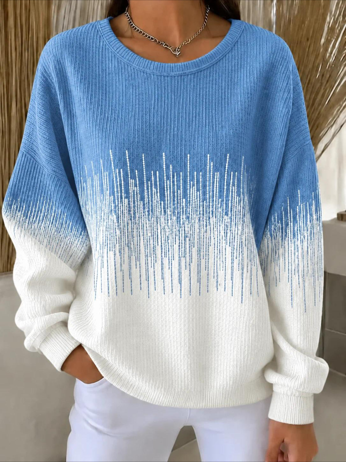 Gradien Casual Printing Loose Leaf Crew Neck Regular Fit Sweatshirt