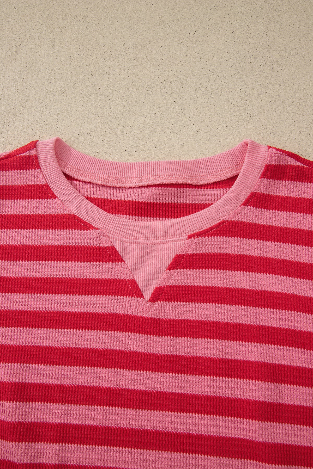 Red Stripe Puff Short Sleeve T Shirt Matching Shorts Set