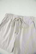 Khaki Stripe Dolman Sleeve Polo Shirt and Drawstring Shorts Set