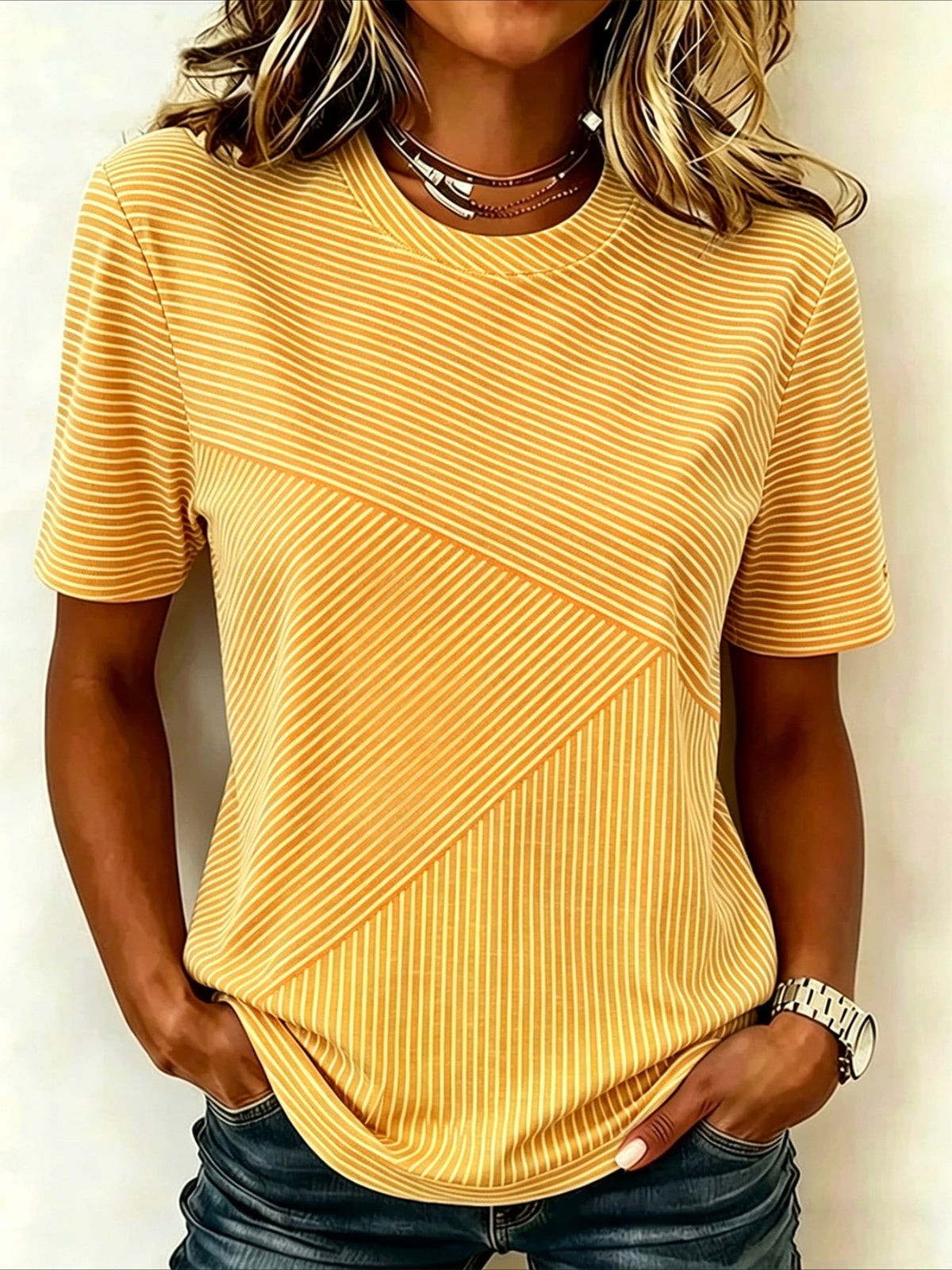 Stiped Crew Neck Short Sleeve Daily Going Out Casual T-Shirt