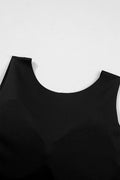 Black Solid Color Wide Strap Splicing Athleisure Tank Top