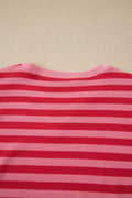 Red Stripe Puff Short Sleeve T Shirt Matching Shorts Set