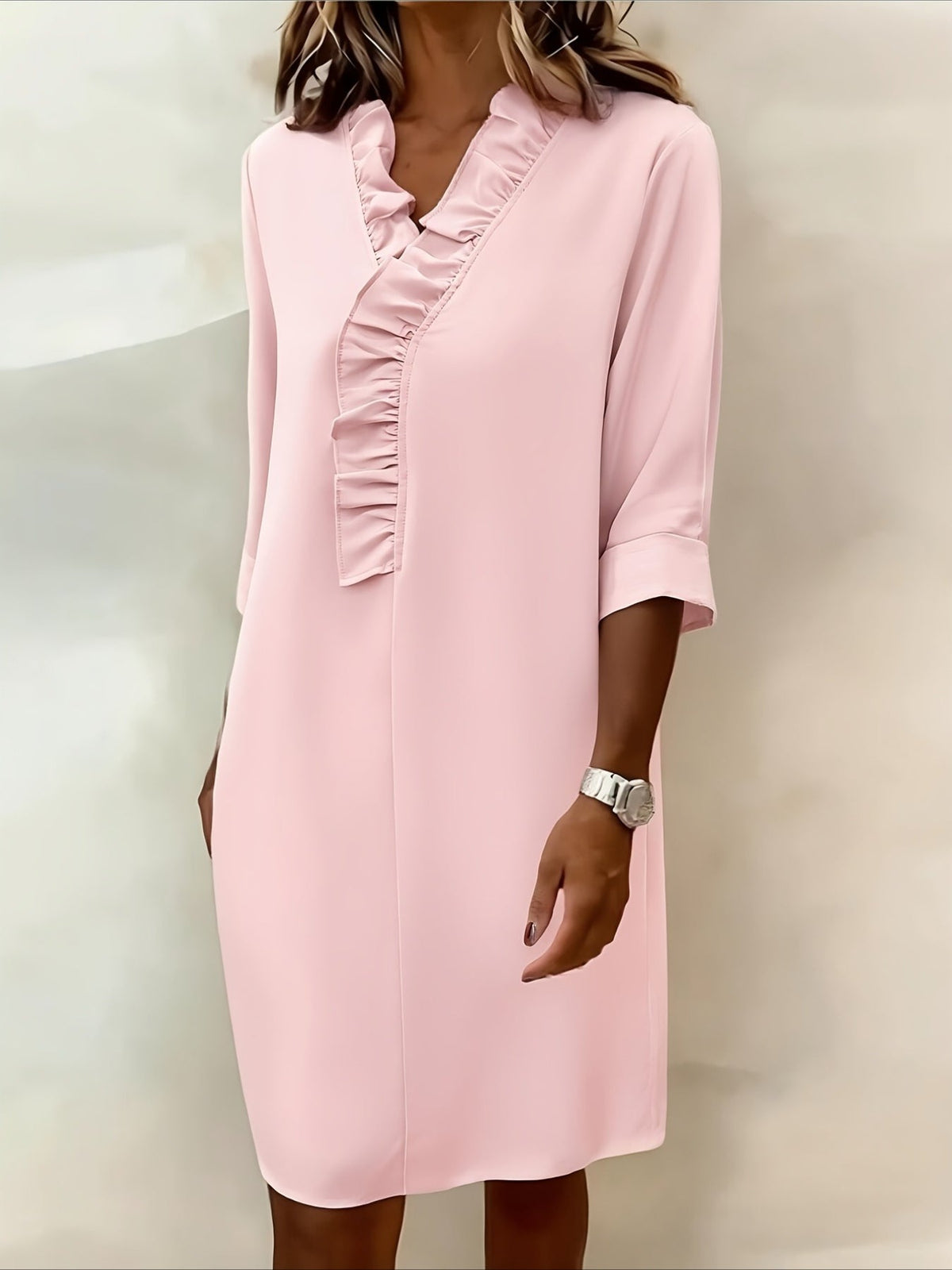 Gentle Style Elegant Commuter Solid Color Versatile Midi Dress