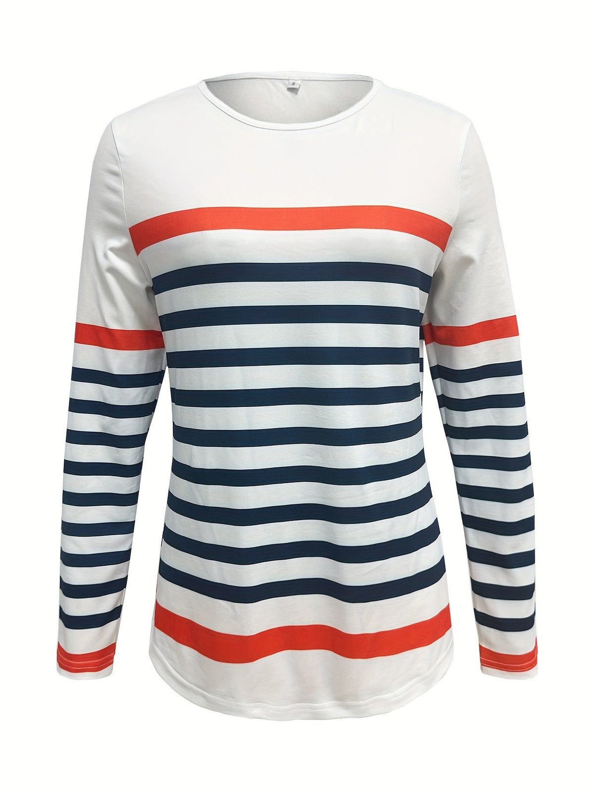 Casual Crew Neck Long Sleeve Striped Print T-shirt