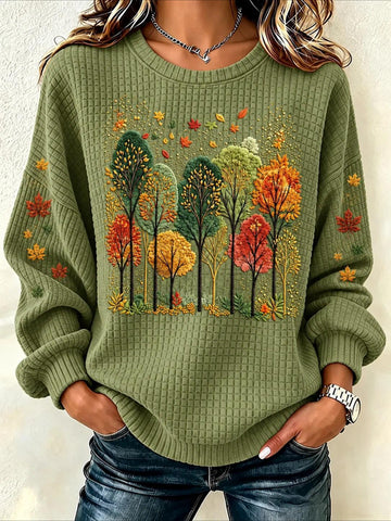 Maple Leaf Printing Casual Crew Neck Regular Fit Sweatshirt