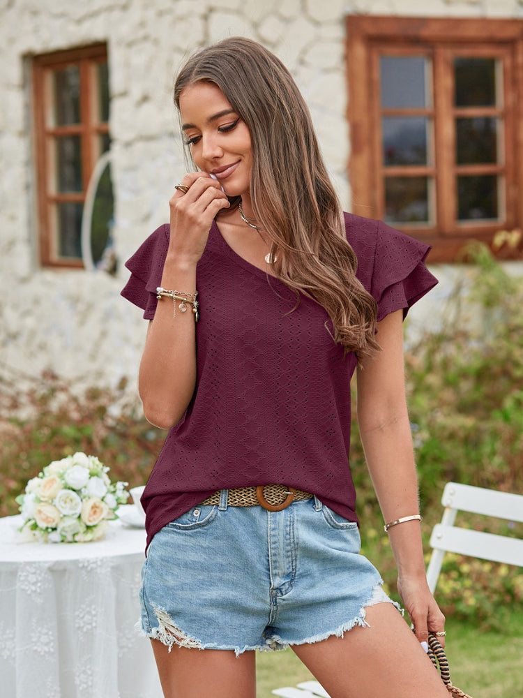 V Neck Short Sleeve Ladies Elegant Casual T-Shirts