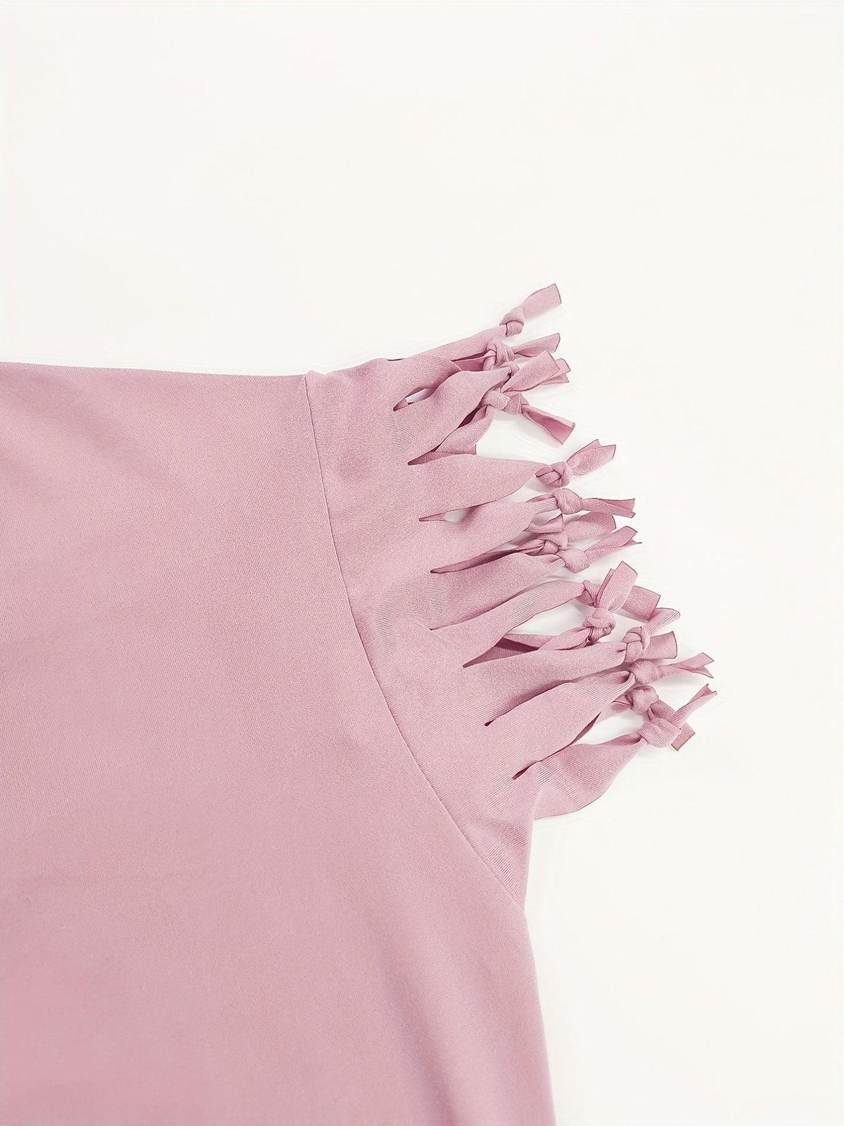 Fringe Hem Solid  T-Shirt, Crew Neck Short Sleeve T-Shirt