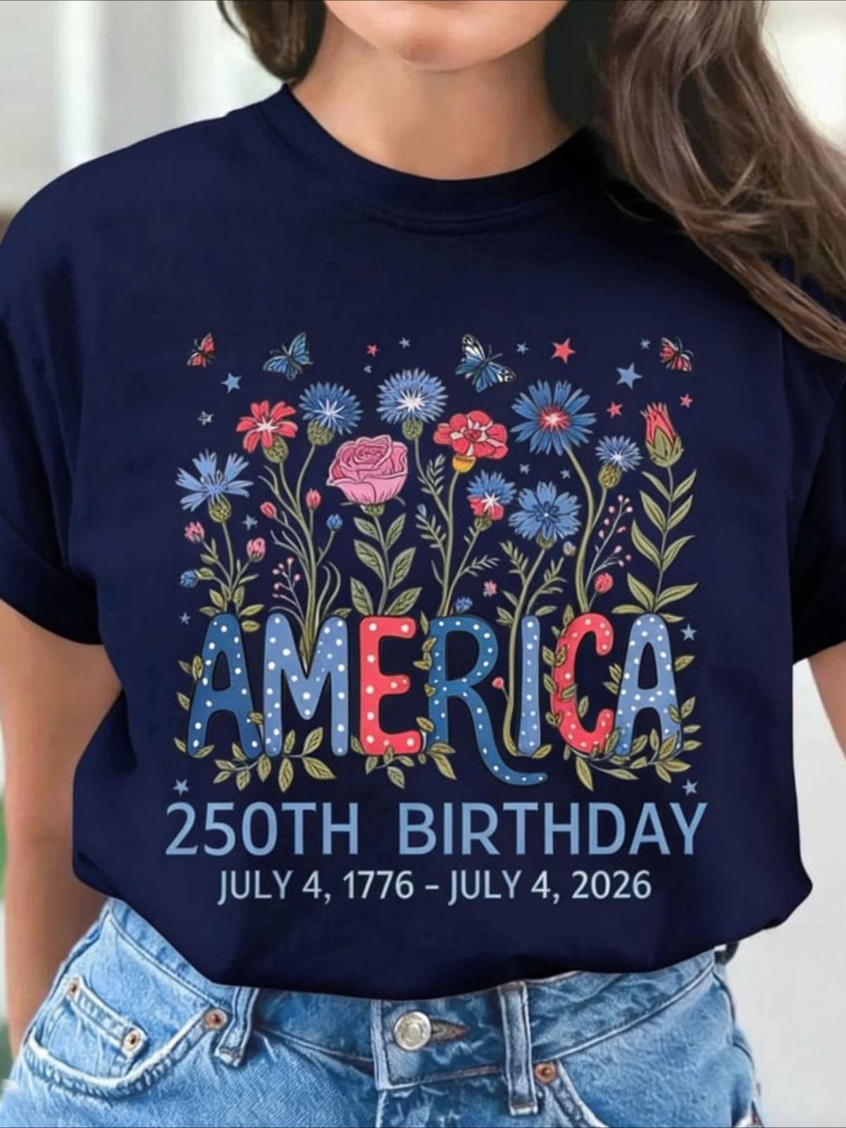 Vintage Floral Crew Neck Short Sleeve T-shirt