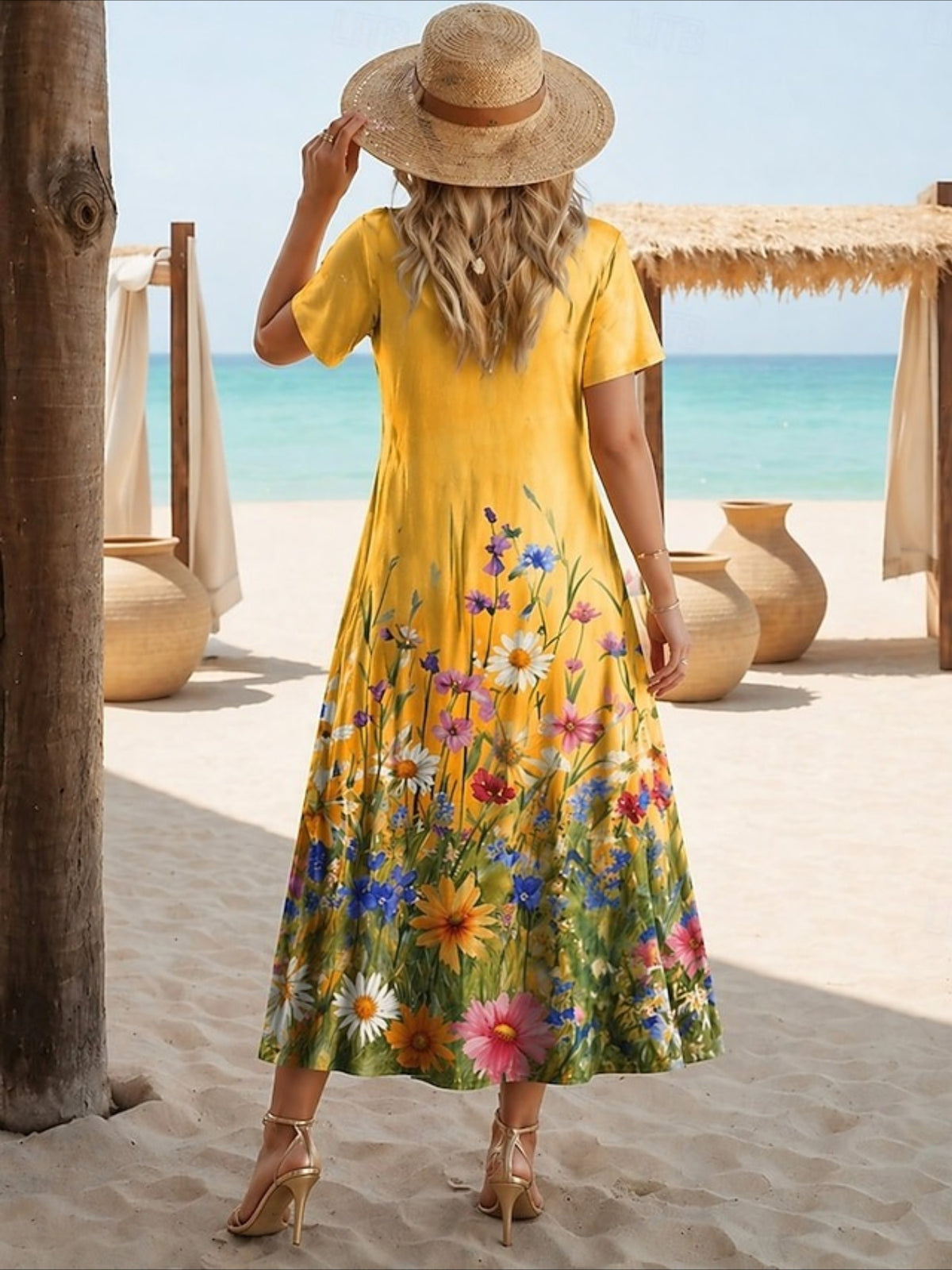 Patriotic Loose Fit Graphic Geometric Short Sleeve Crewneck Maxi Dress
