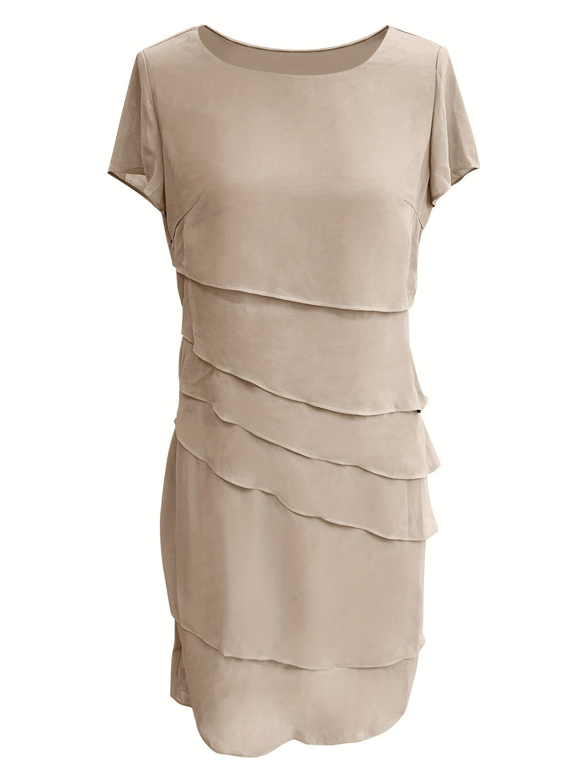 Layered Trim Crew Neck Dress, Elegant Short Sleeve Dress