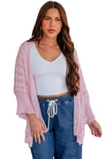 Pink Drop Shoulder Crochet Knit Open Front Cardigan