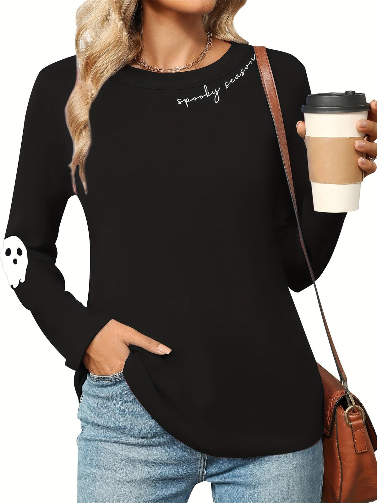 Halloween Round Neck Long Sleeve Loose Fit Top