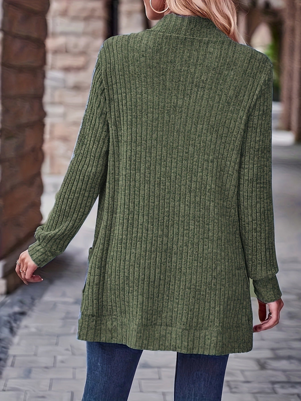 Loose Fit Long Sleeve Open Collar Casual Blouse with Side Pockets