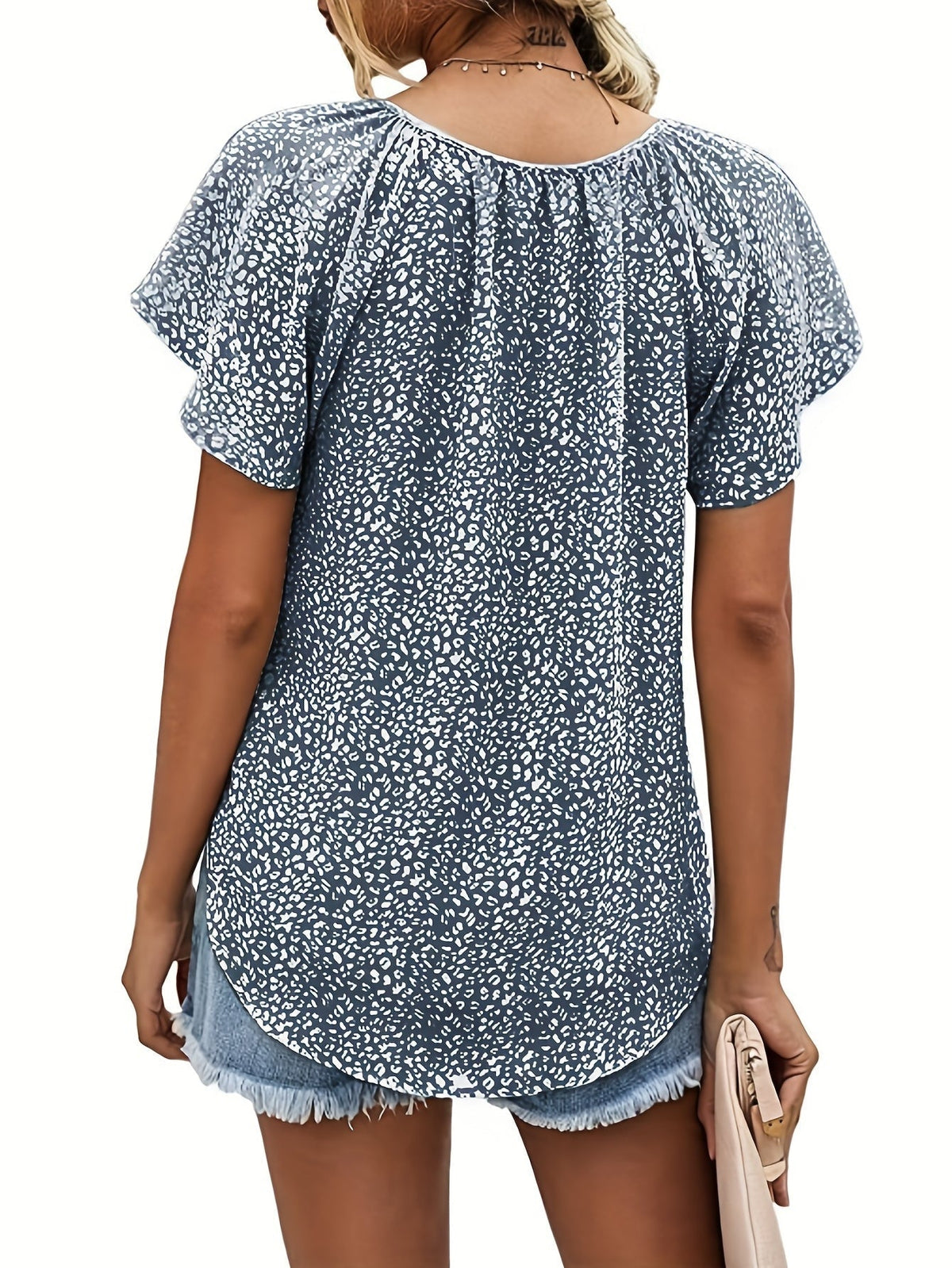 V Neck Flutter Sleeve Blouse, Loose Casual Top