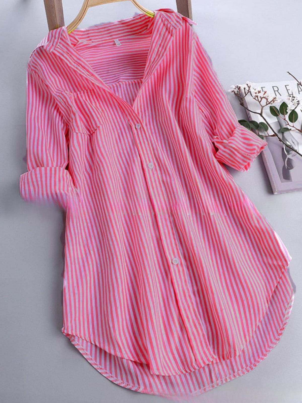 Stripe Print Polo Collar Button Shirt, Casual Long Sleeve Shirt