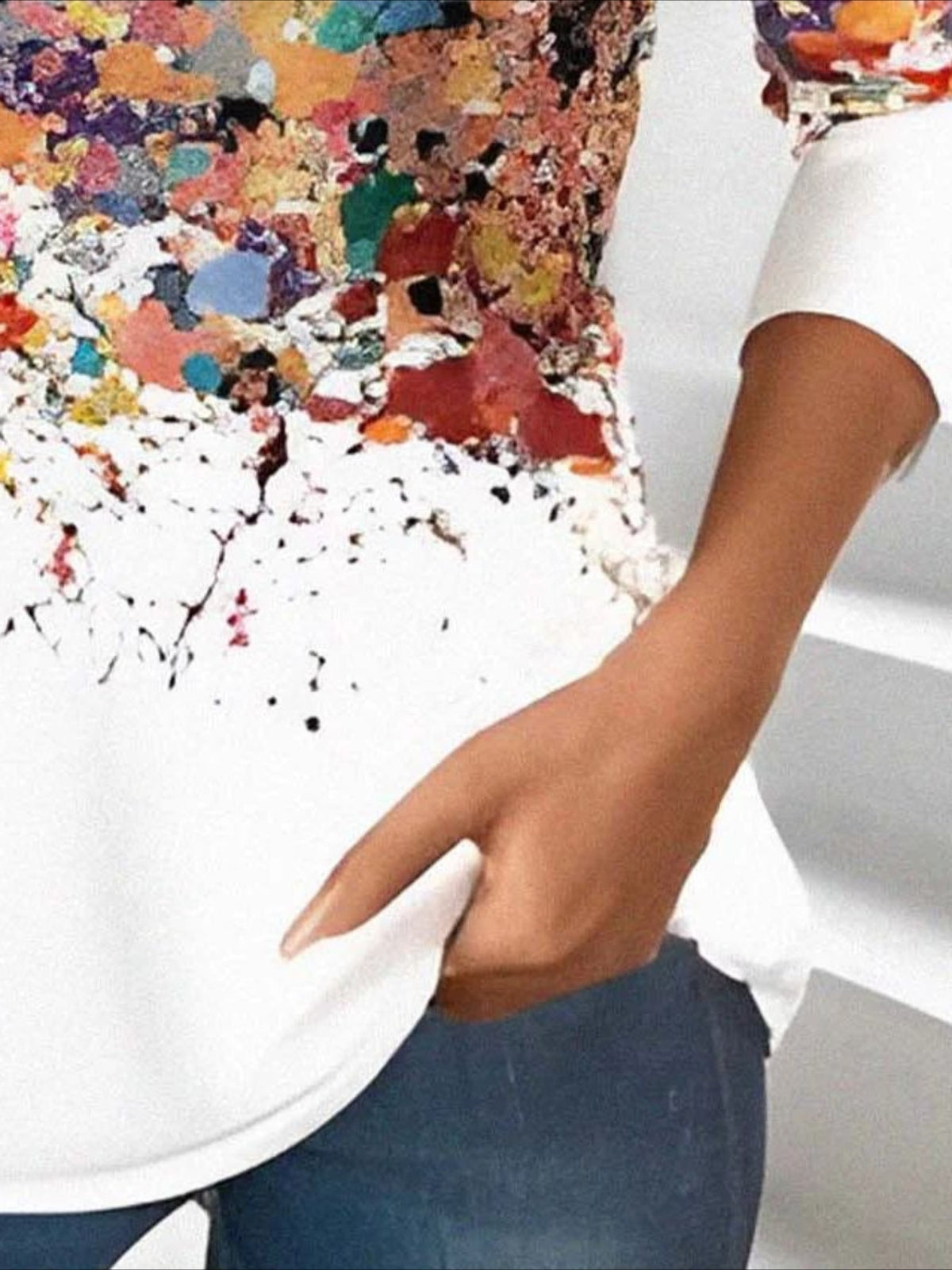 Vintage Floral Printing Crew Neck Long Sleeve T-shirt