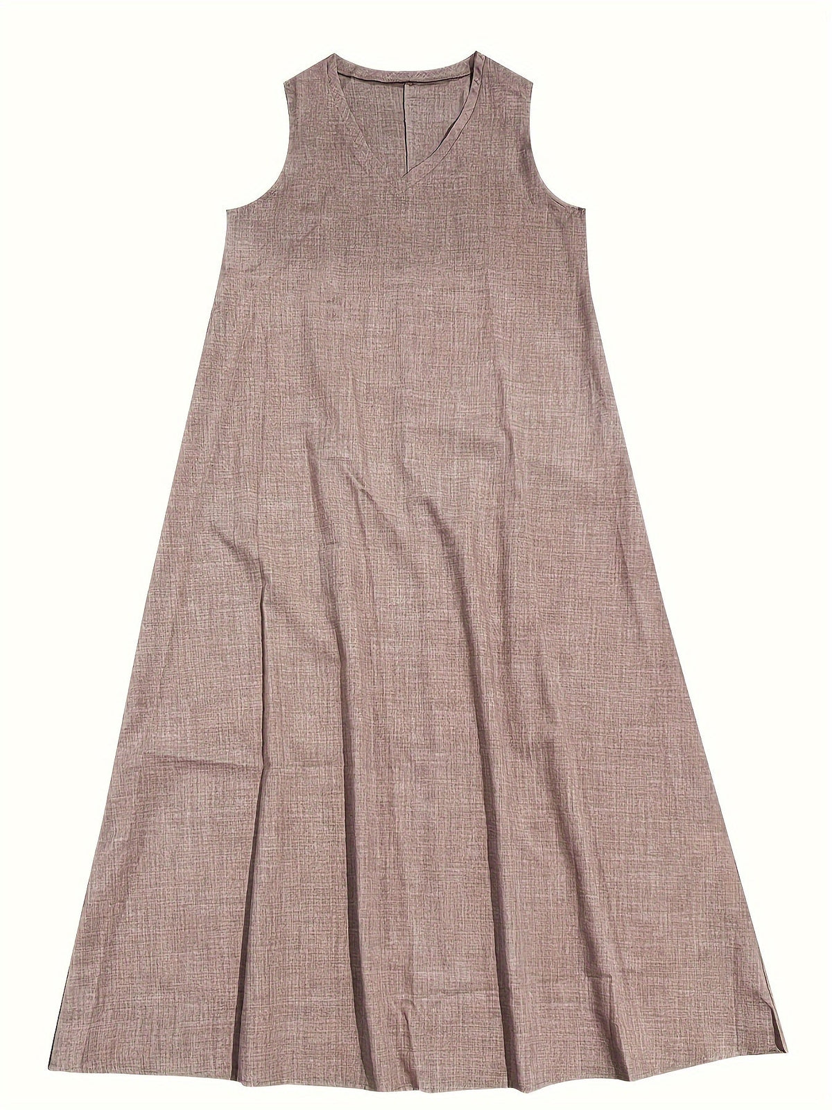 Solid Color V-Neck Maxi Dress, Casual Sleeveless Loose Dress