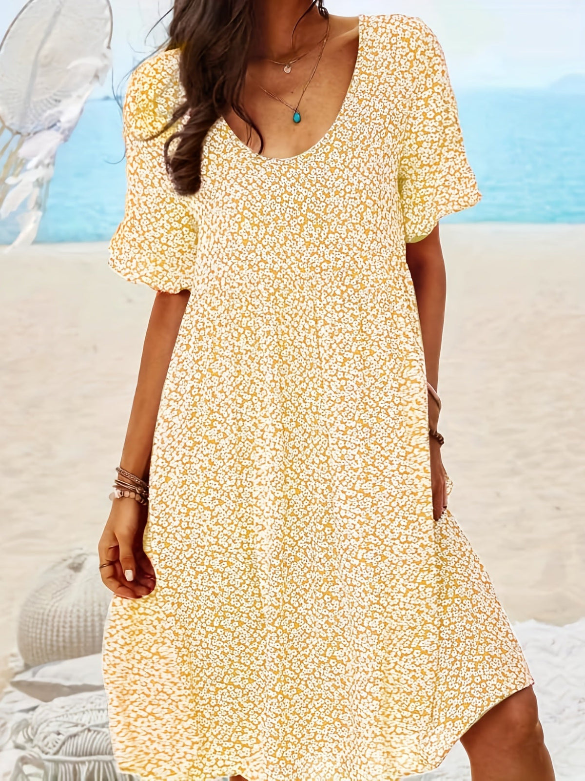 Women's Boho Floral Print Dress - Perfect for Beach Vacations and Casual Wear