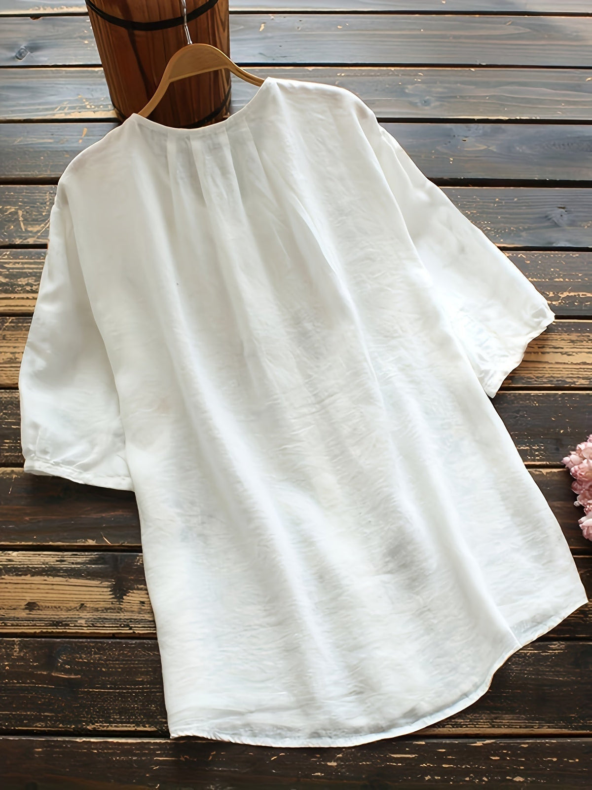 Floral Embroidered Button Front Blouse, Casual Short Sleeve Blouse