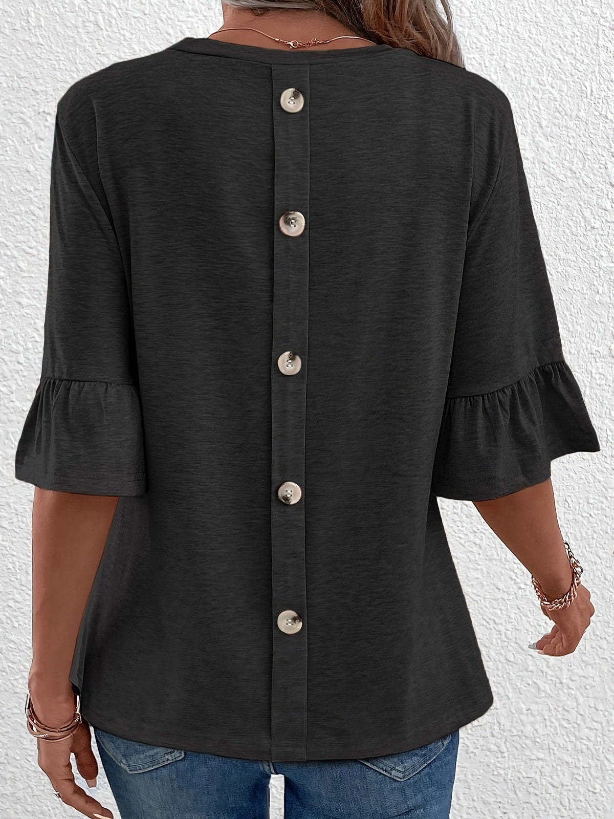 Women's Casual Flare Sleeve T-Shirt - Soft and Comfortable Solid Color Crew Neck Tee