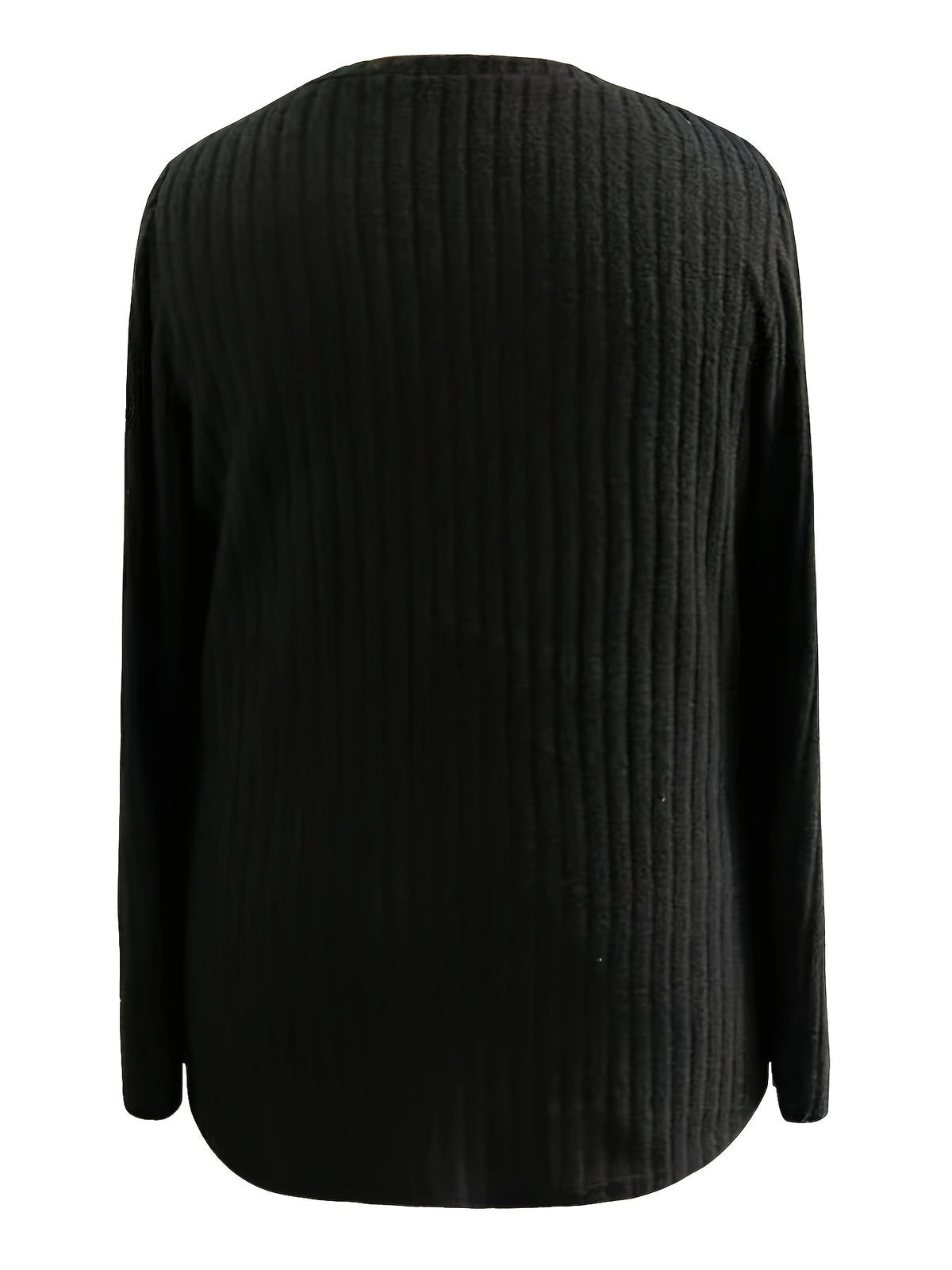 Casual Top, Women's Solid Ribbed Long Sleeve Round Neck Medium Stretch Top With Pockets