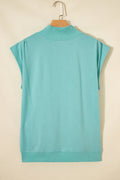 Mint Green Solid Color High Neck Cap Sleeve Loose Top
