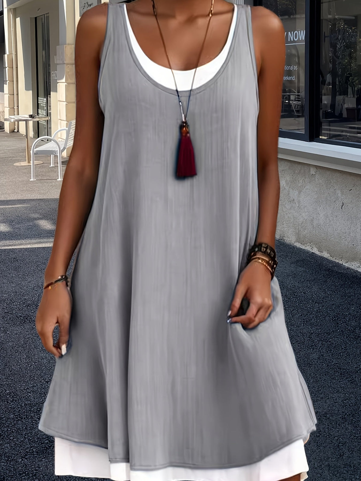 Casual Sleeveless Fake Two-Piece Loose Vest Dress