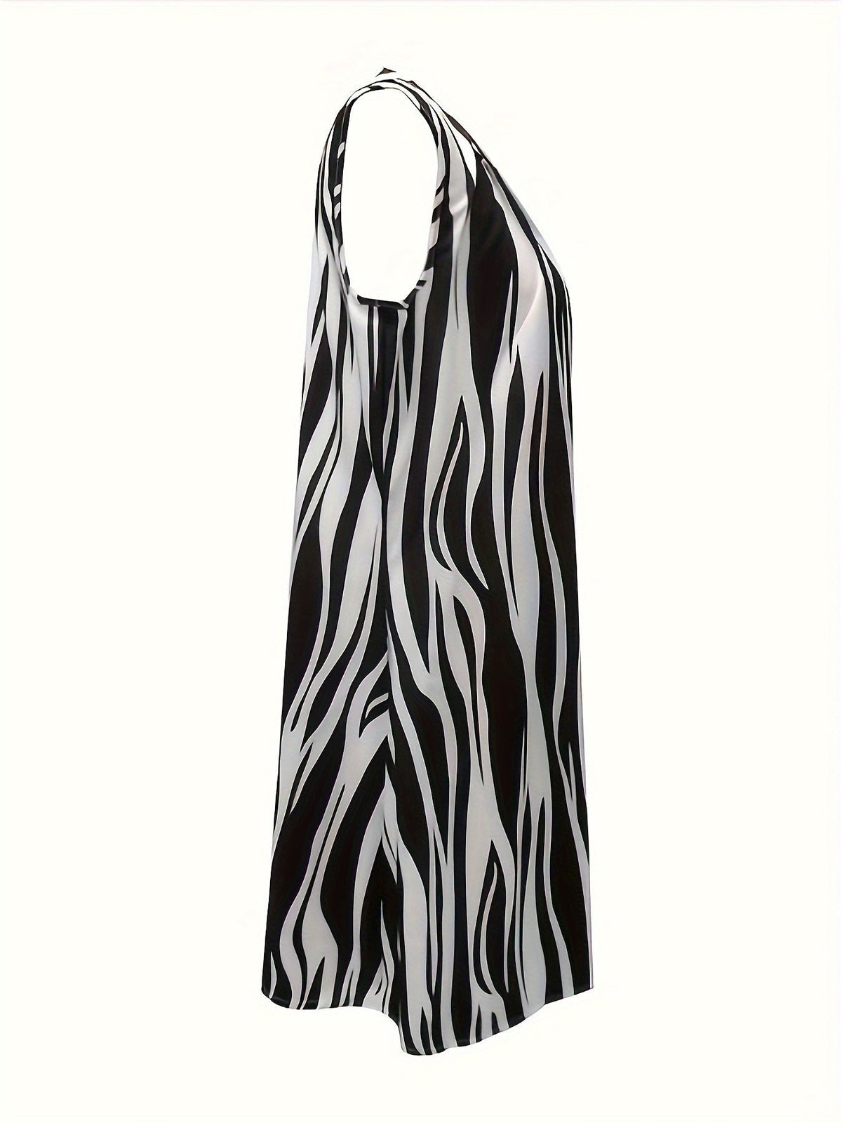 Abstract Ripple Print Dress, Casual V Neck Sleeveless Dress