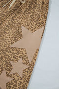 Khaki Plus Size Leopard Print Western Star Patched Jogger Pants