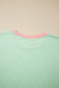 Clearly Aqua Soft Ribbed Color Block Trim Casual Short Set