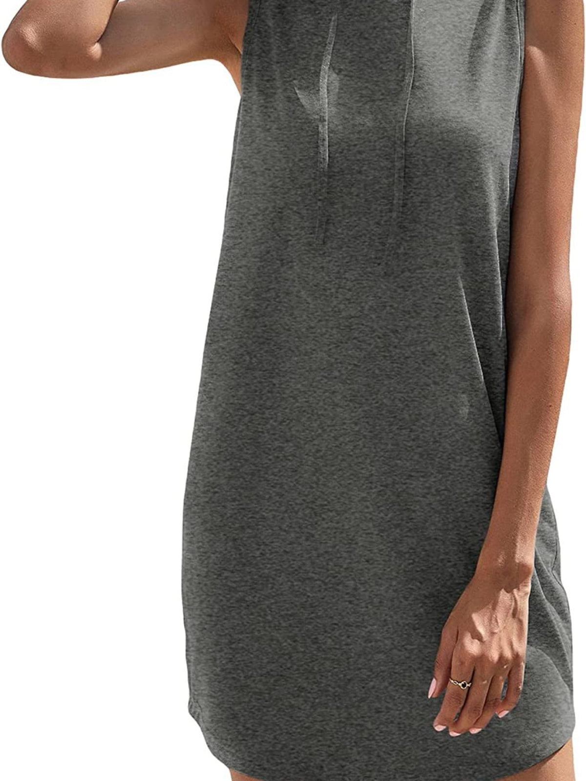 Drawstring Sleeveless Hooded Dress, Casual Dress