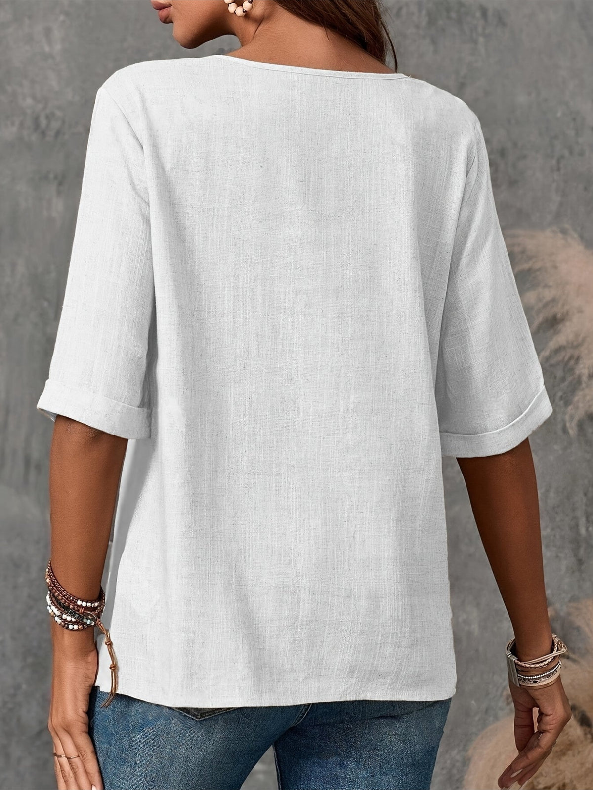 Vintage-Inspired Button-Up Round Neck Blouse with Puffed Sleeves