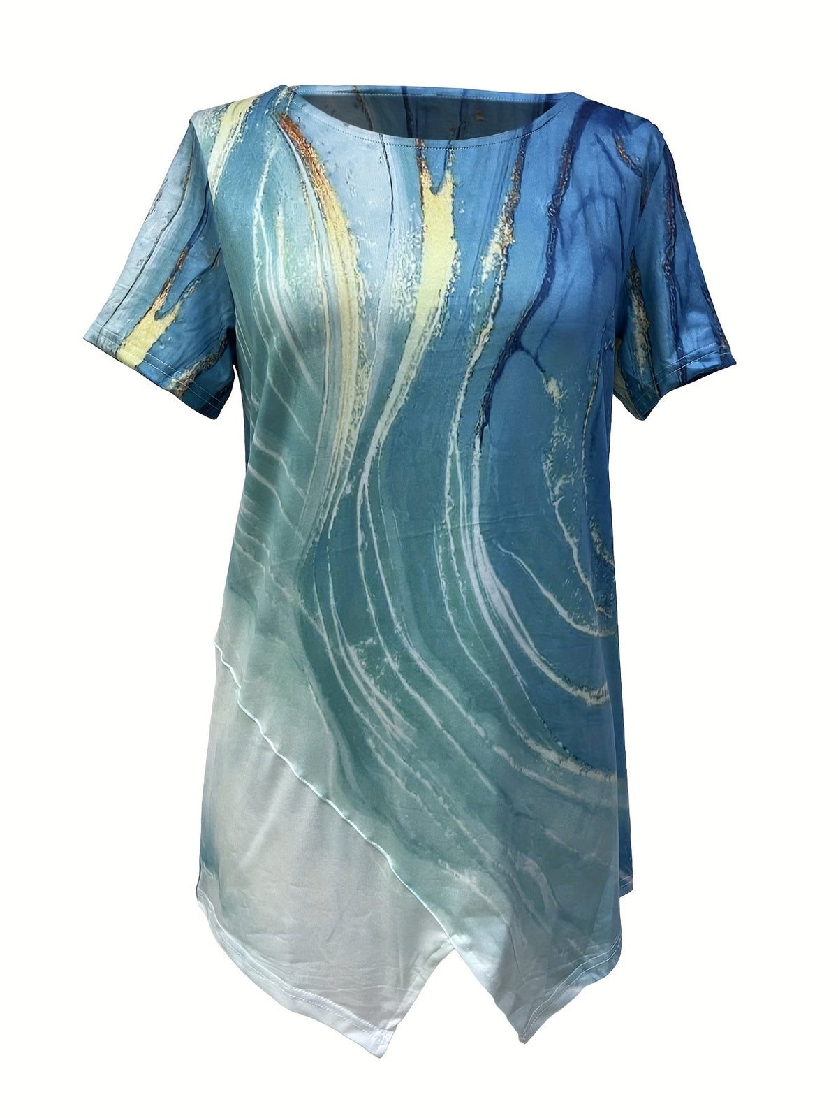 Casual T-shirt, Women's Allover Print Short Sleeve Round Neck Medium Stretch Tee