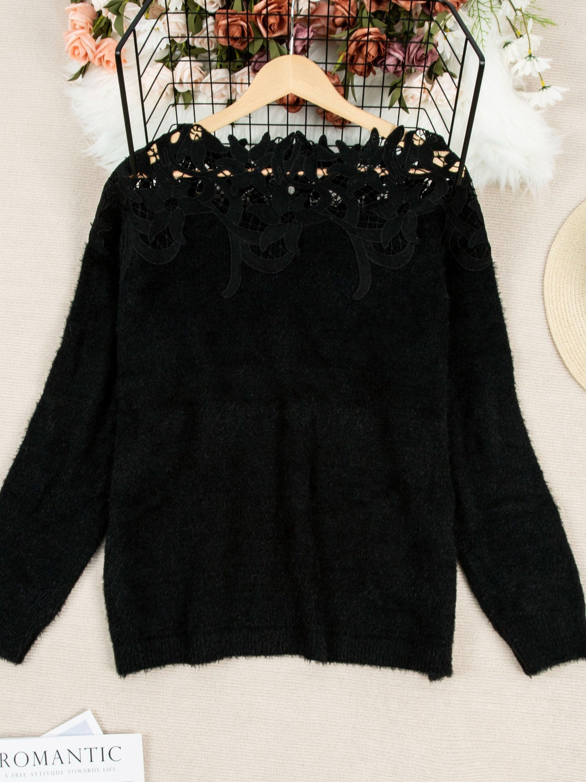 Lace Plain Casual Long Sleeve V Neck Sweater
