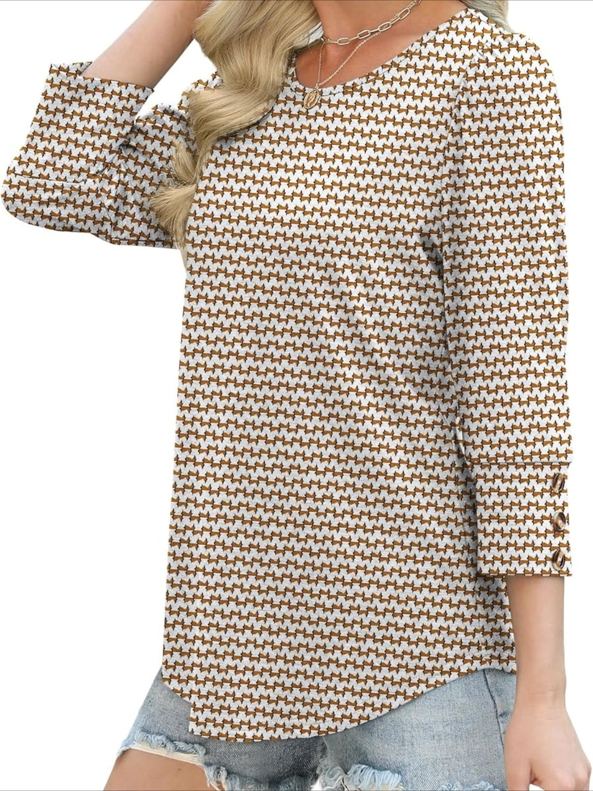 3/4 Sleeve with Buttons Dressy Casual Blouses