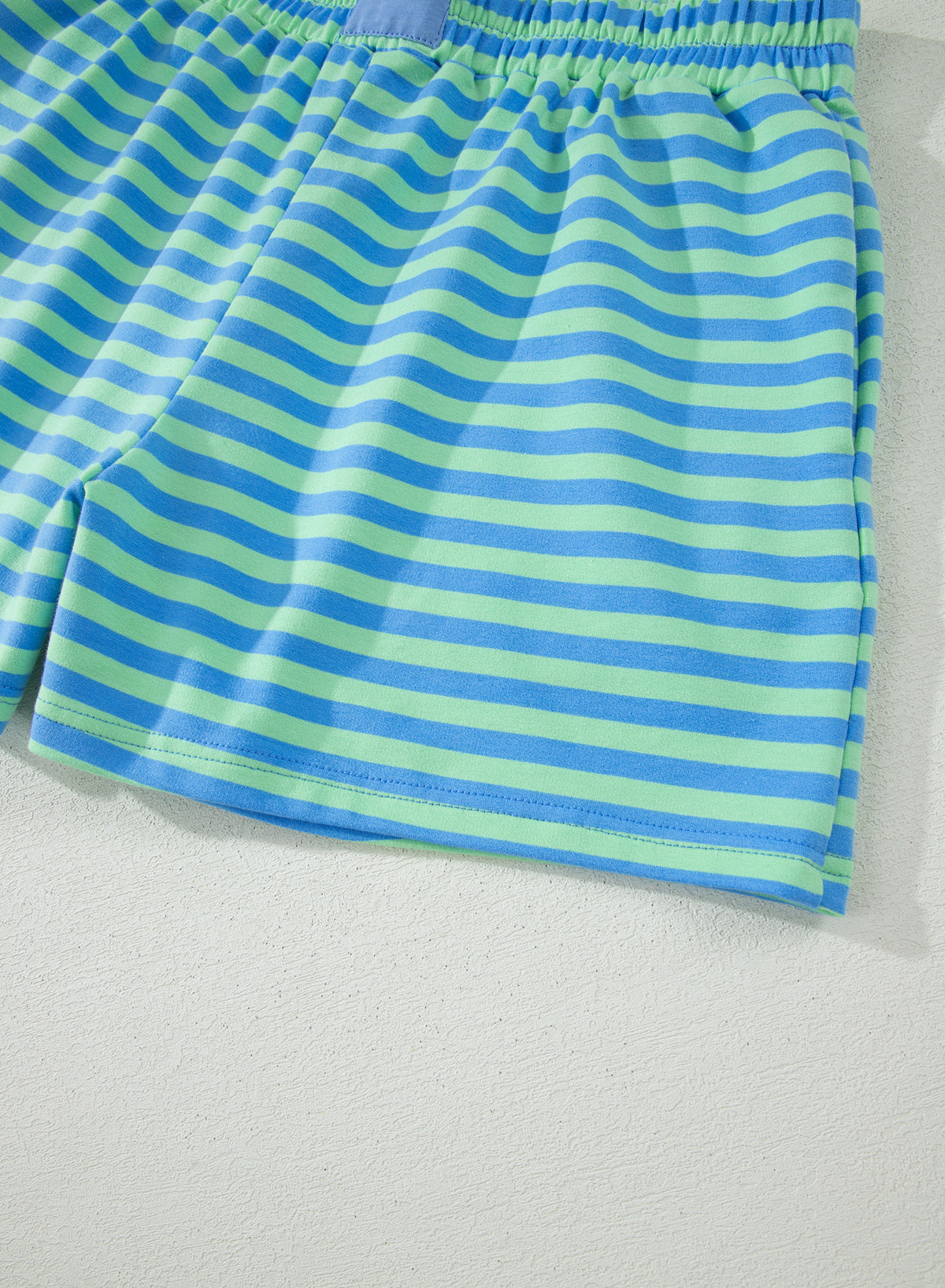 Green Stripe Striped Ribbed Cotton Two-Piece Pant Set with Chest Patch Detail